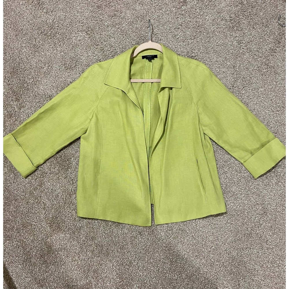 Talbots Petites Lime Green Pure Irish Linen Open Front Blazer Jacket‎ Womens M